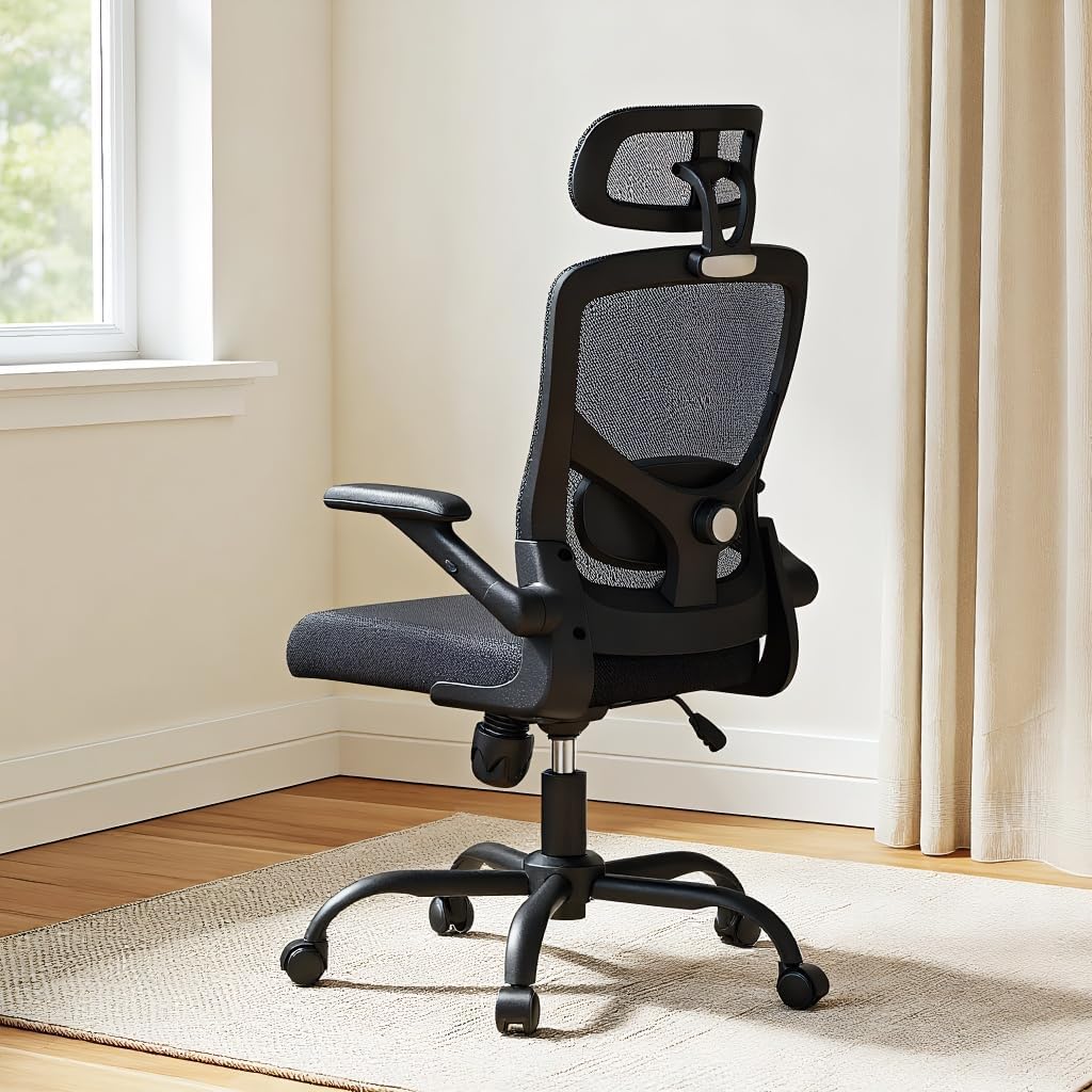 Marsail Ergonomic Mesh Office Chair High Back Desk Chair Adjustable Lumbar Support with Headrest Flip-Up Liftable Arms Swivel Computer Task Chair for Big and Tall People