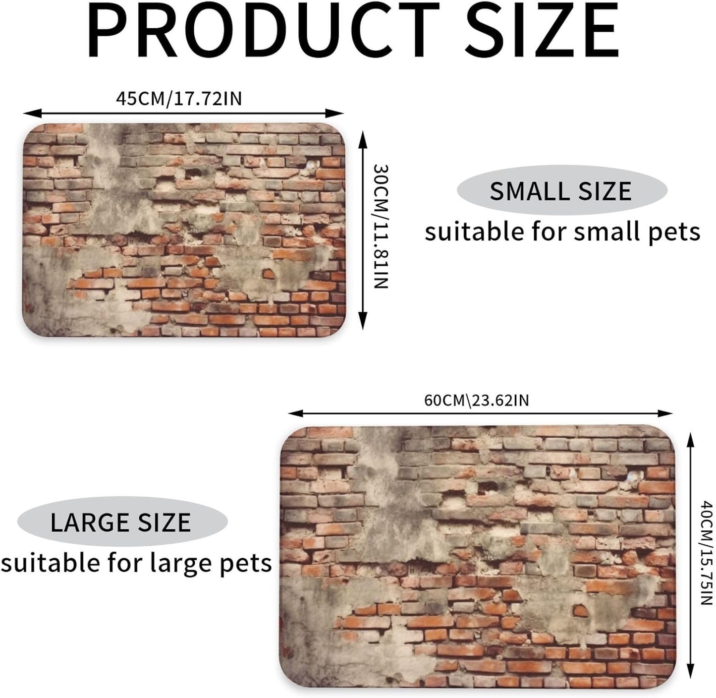 Ancient Worn Brick Wall Pet Feeding Mat 40x60cm Absorbent Leather Dog Cat Food Mats Non-Slip Dog Bowl Mats for Food and Water, Quick Dry Pets Placemats for Cats and Dogs Water Bowl