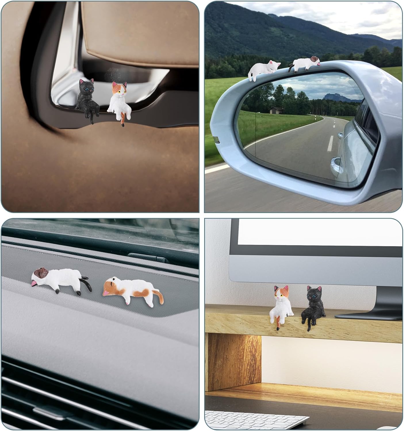 8Pcs Cat Desk Accessories, Cute Resin Mini Cat Desk Figurines for Monitor, Car Dashboard & Desk-Decor, Adorable Mini Cats Figurines for Office Car Home Decor, Ideal Gift for Cats Lovers
