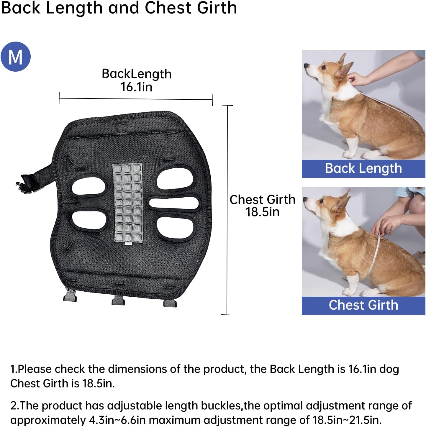 Dog Lift Harness for Small Dogs,Dog Backpack Carrier,Adjustable Padded Breathable Straps for Dogs, Disabled, Joint Injuries, Arthritis,M(8.5-17.5LBS)