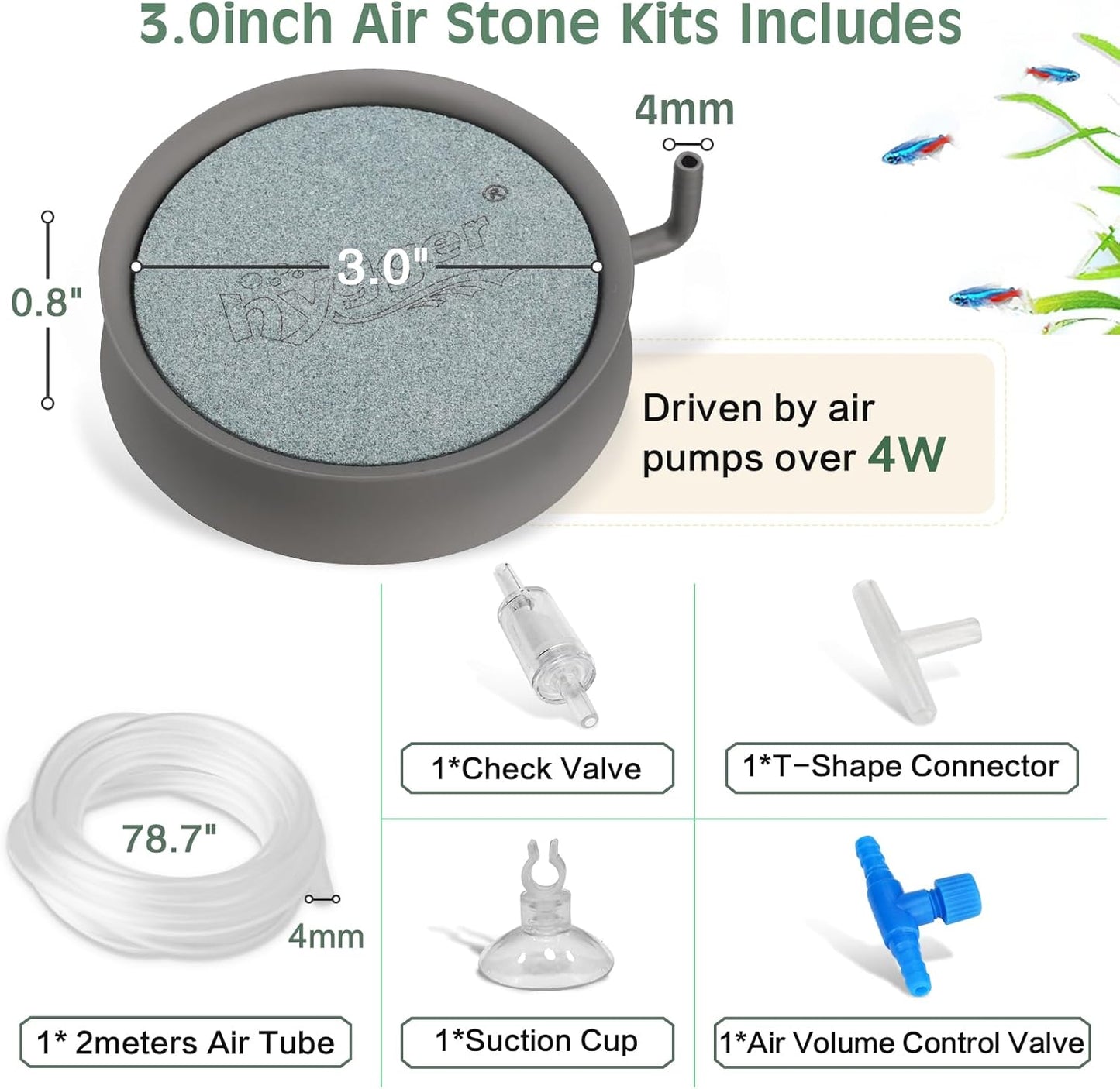 hygger Aquarium Air Stone Fish Tank Bubbler Quiet Ultra High Dissolved Oxygen Stone Fish Tank Air Stone Nano Bubble Airstone Stainless Steel Air Stones for Aquarium Fish Tank and Hydroponics-3.0inch