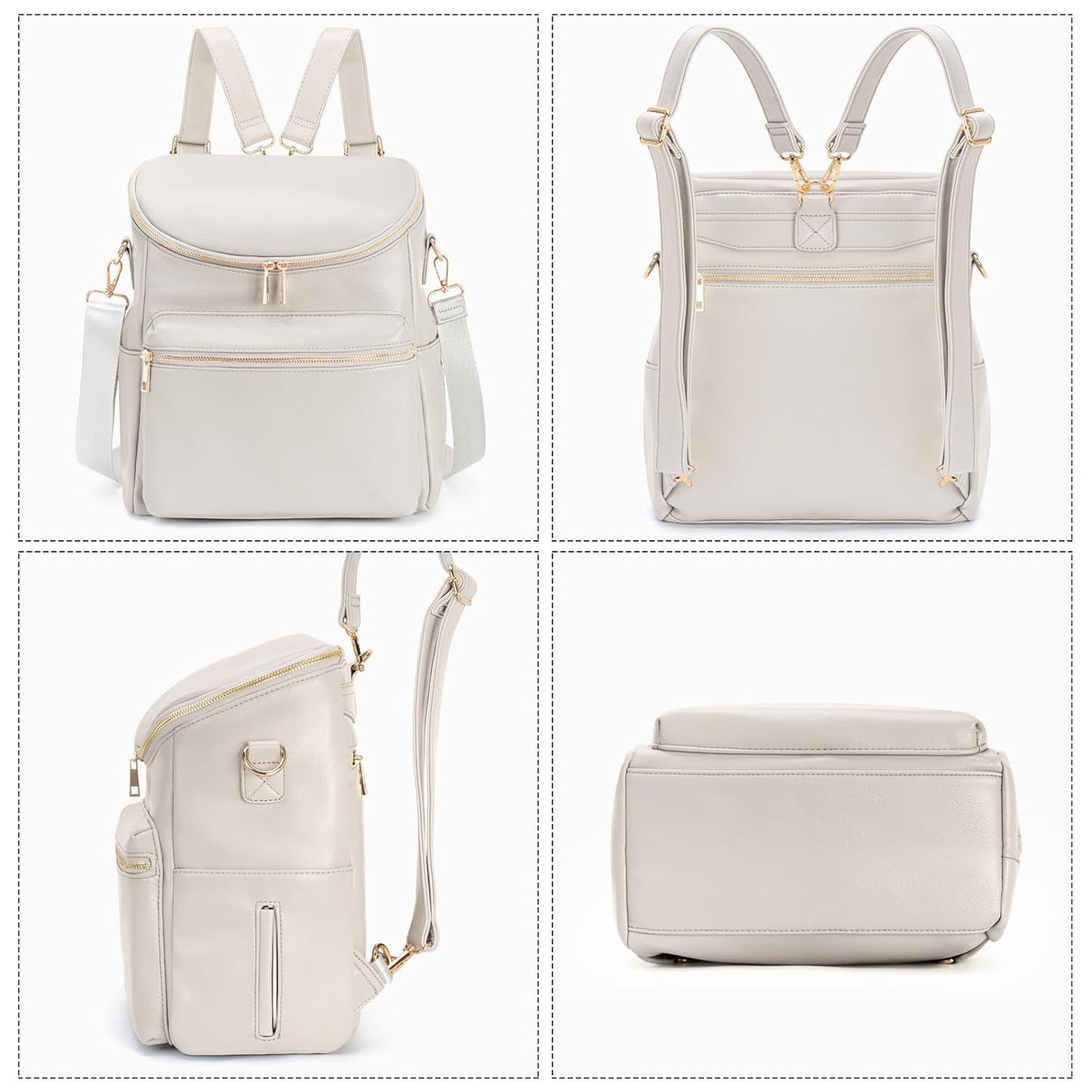 Minsong Diaper Bag Backpack, Fashion Leather Mommy Backpacks, Travel Baby Diaper Bags with in Bag Organizer and Changing Pad (Pearl White)