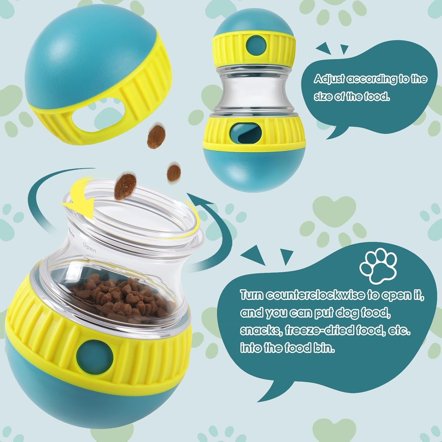 ETACCU Dog Puzzle Toy Adjustable Treat Dispensing Ball Slow Feeder Food Dispenser Balls Puppy Enrichment Training Toy Pet Interactive Chase Toys for Small Medium Large Dogs Keep Busy