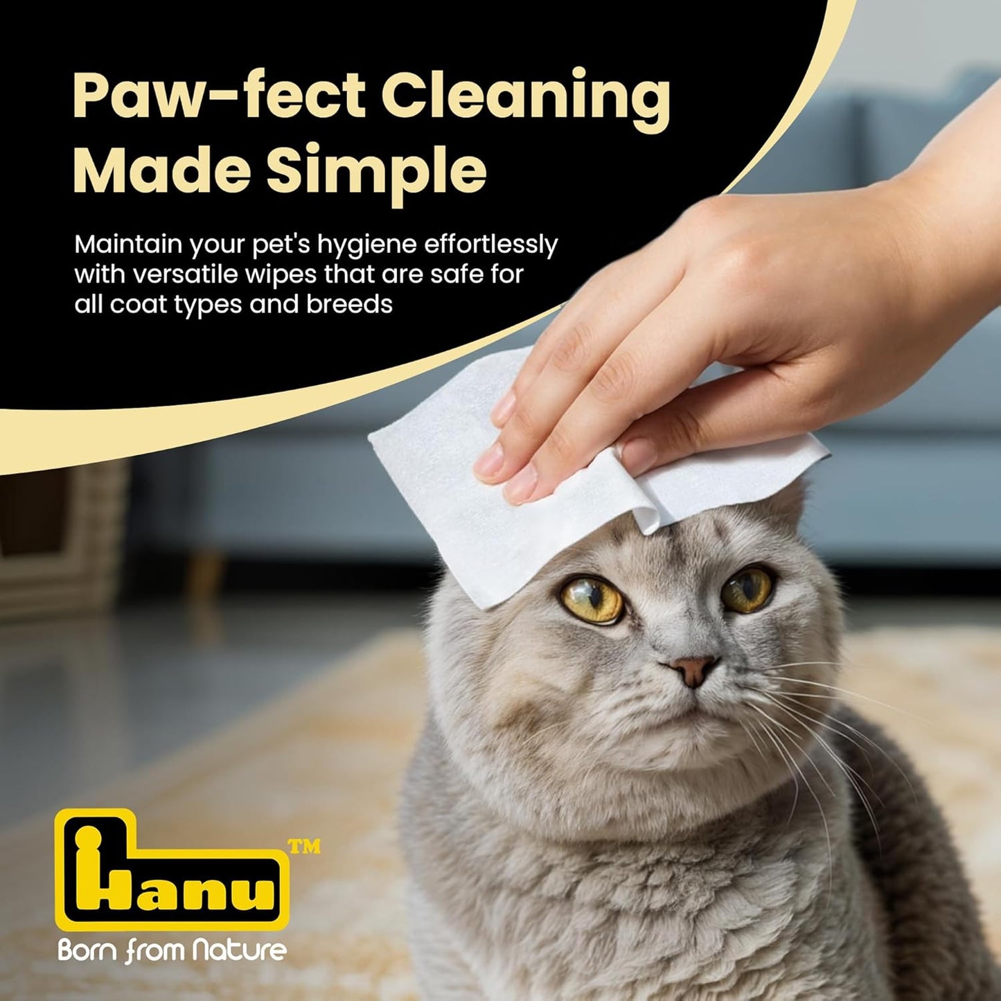 Hanu Pet Grooming Wipes for Dogs and Cats, Hypoallergenic, Cleans Tear Stains, Itching Relief, for face,Paws, Body and Butt, Peach Oolong