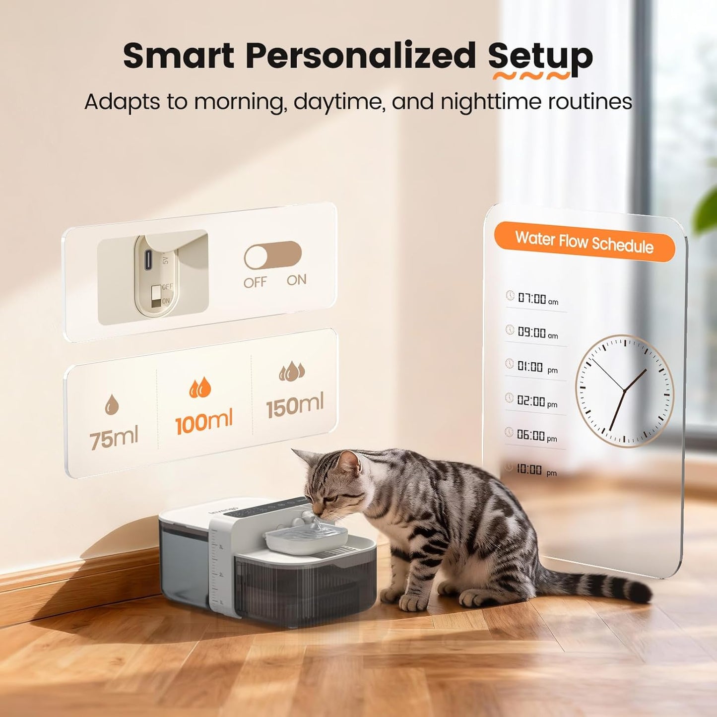 Filterless Cat Water Fountain with Wastewater Separation, 3.5L Stainless Steel Cat Fountain No Filter Needed, Wireless Pet Water Fountain for Cats & Small Dogs, 180-Day Battery, Smart Alert