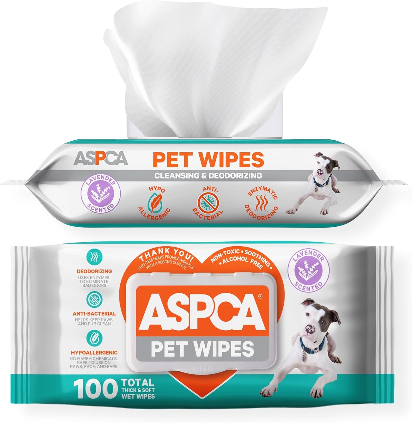 ASPCA Grooming Wipes Hypoallergenic for Dogs & Cats of All Ages, Cleansing & Deodorizing - Lavender Scented - 100pk