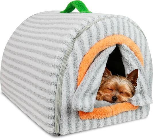 Dog House Indoor for Small Dogs, 2-in-1 Enclosed Dog Bed with Cover Cave & Curtain, Dog Tent with Plush Washable Cushion, Inside Dog House for Pets Under 17 lbs(Grey, Medium)