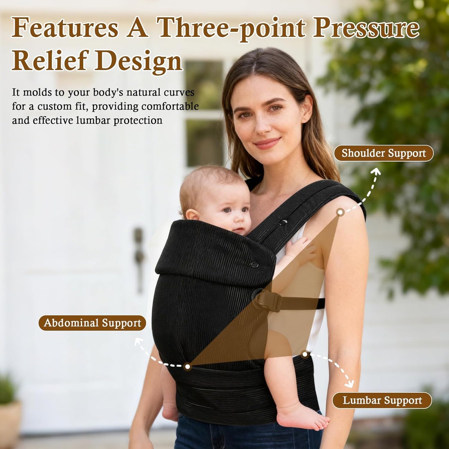 Baby Carrier, Adjustable Lightweight Carrier Newborn to Toddler 7-44 lbs, Infant Carrier with Lumbar Support Front & Back Carry - Black