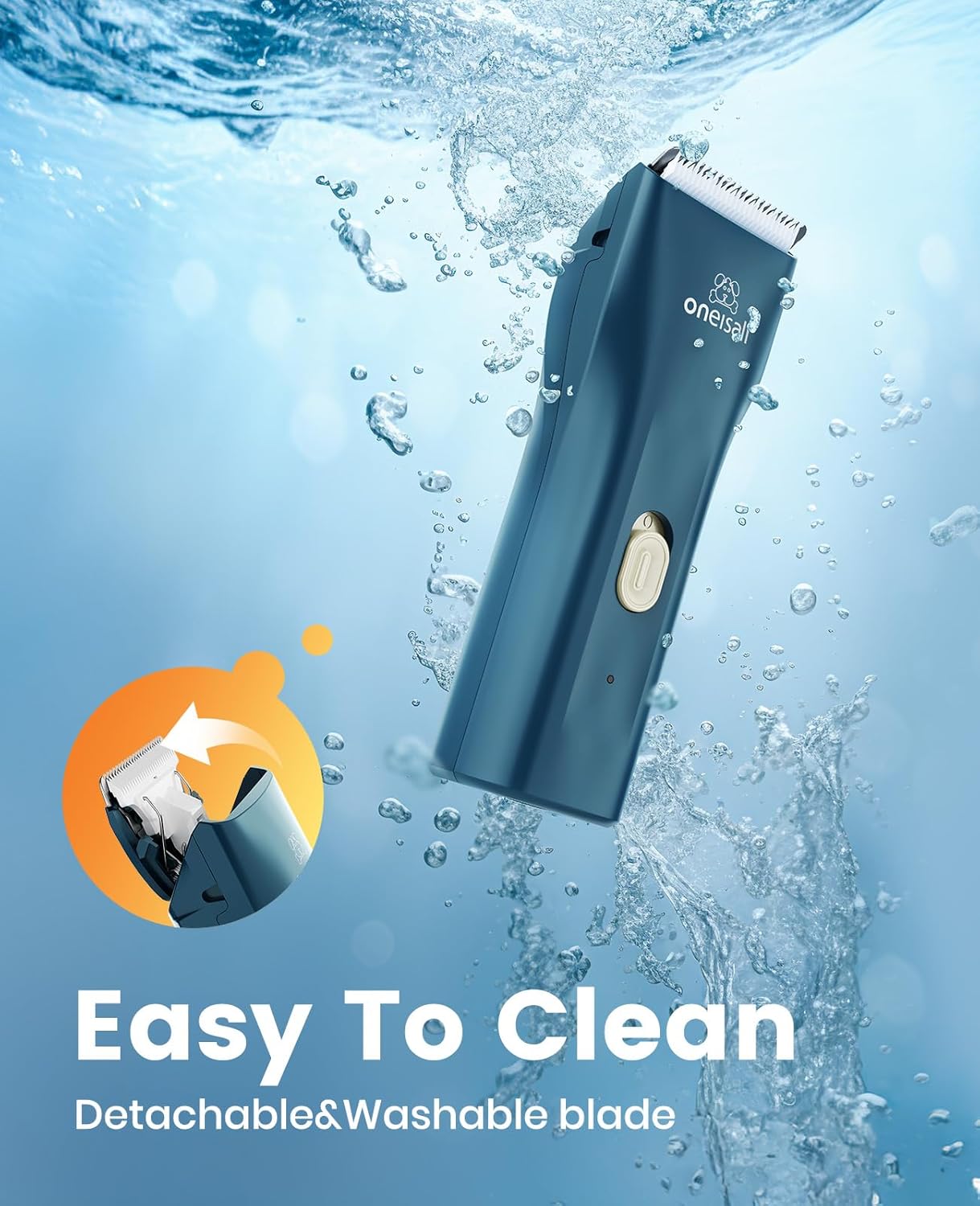 oneisall Quiet Pet Clippers, Cat Clippers for Matted Hair, Cordless Cat Hair Trimmer for Paw, Waterproof Pet Trimmers for Cats, Pet Shaver for Dogs and Cats