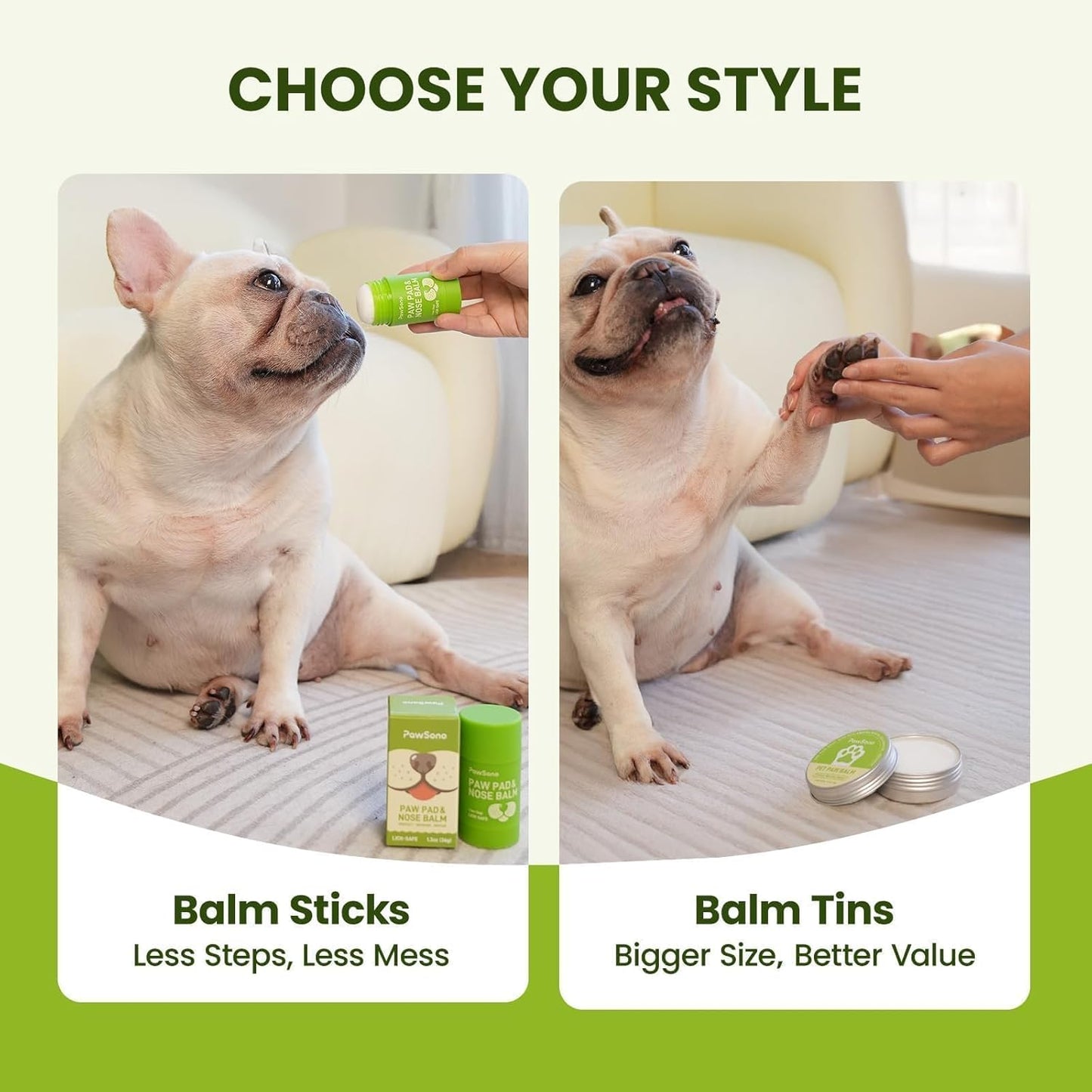 Lick-Safe Dog Paw & Nose Balm with Coconut Oil | All-Natural Moisturizer & Soother for Dry, Cracked Pads & Snout | Heat & Cold Pavement Protection Wax, Nose Butter for Bulldogs (2.1 oz / 60 g)