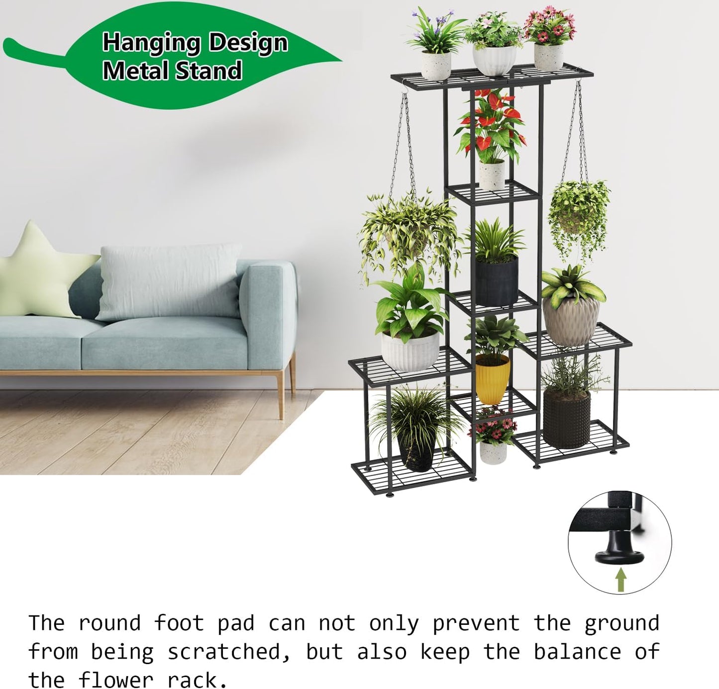 Plant Stand Indoor Outdoor, Metal 6 Tier Tall Hanging Plant Shelf for Multiple Flower Planter Large Heavy Duty Ladder Plant Holder for Garden, Black (y-201)