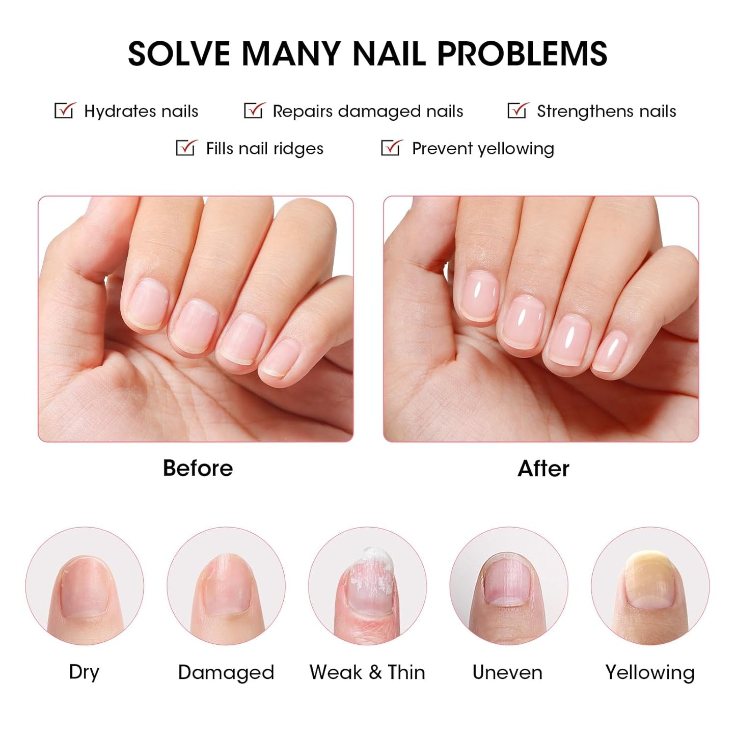 GELLEN Clear Nail Polish Ridge Filling Base Coat, Sheer Milky Pink Tint Ridge Filler For Nails | Hydrate Fortify Repair Damaged Dry Finger Nails | Shea Butter, Vit E, Protein | Toxin HEMA TPO Free