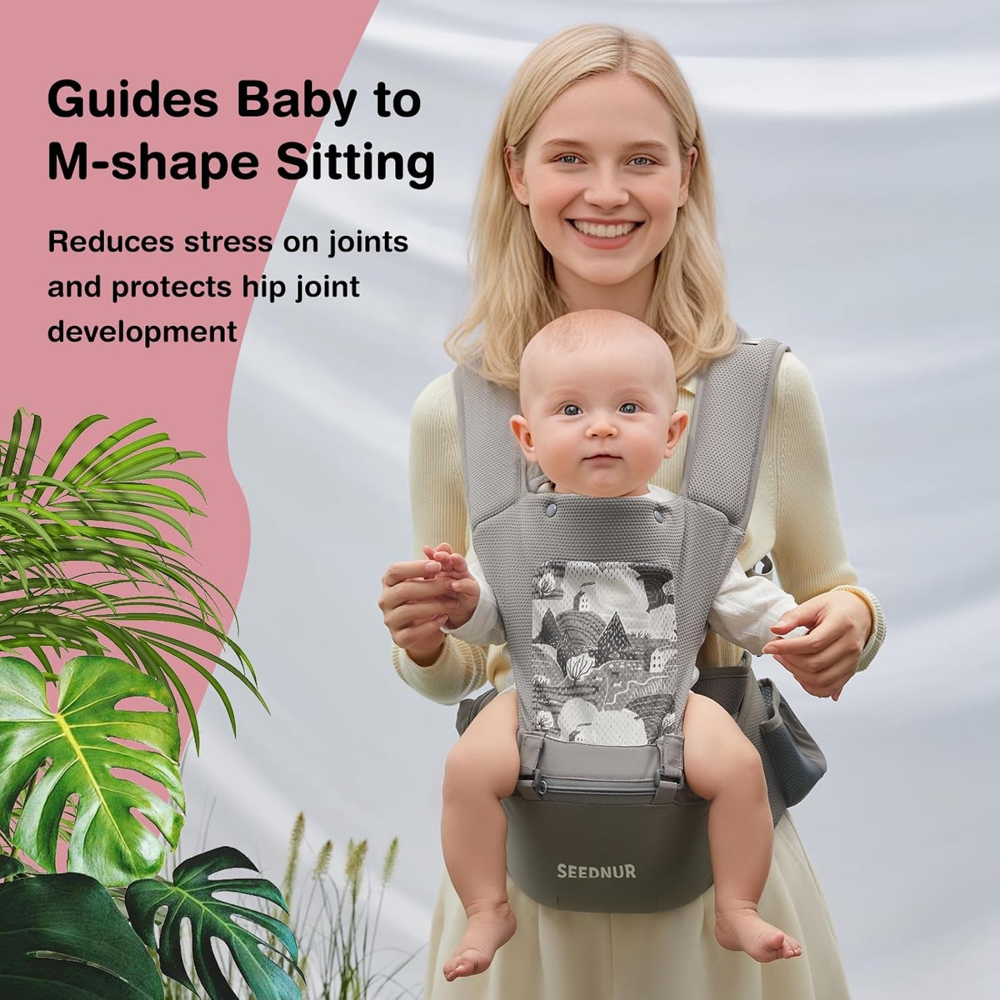 Baby Carrier, 6-in-1 Ergonomic Baby Carrier Newborn to Toddler, Safety-Certified Infant Toddler Carrier with Hip Seat, Detachable Baby Hip Carrier to Hands-Free Perfect for Shopping & Walking