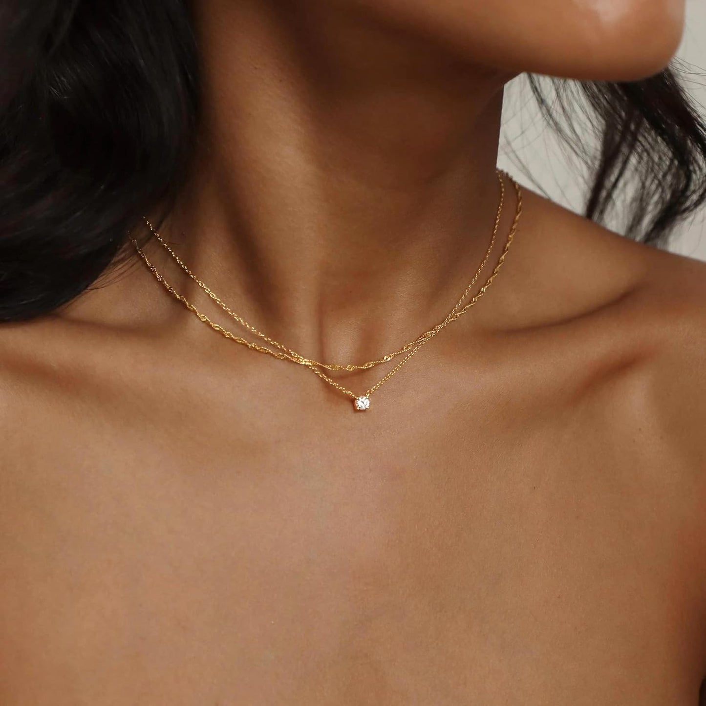 Tewiky Dainty 14k Gold Plated/Silver Cubic Zirconia Necklaces for Women, Simple CZ Jewelry Necklaces Trendy Gifts