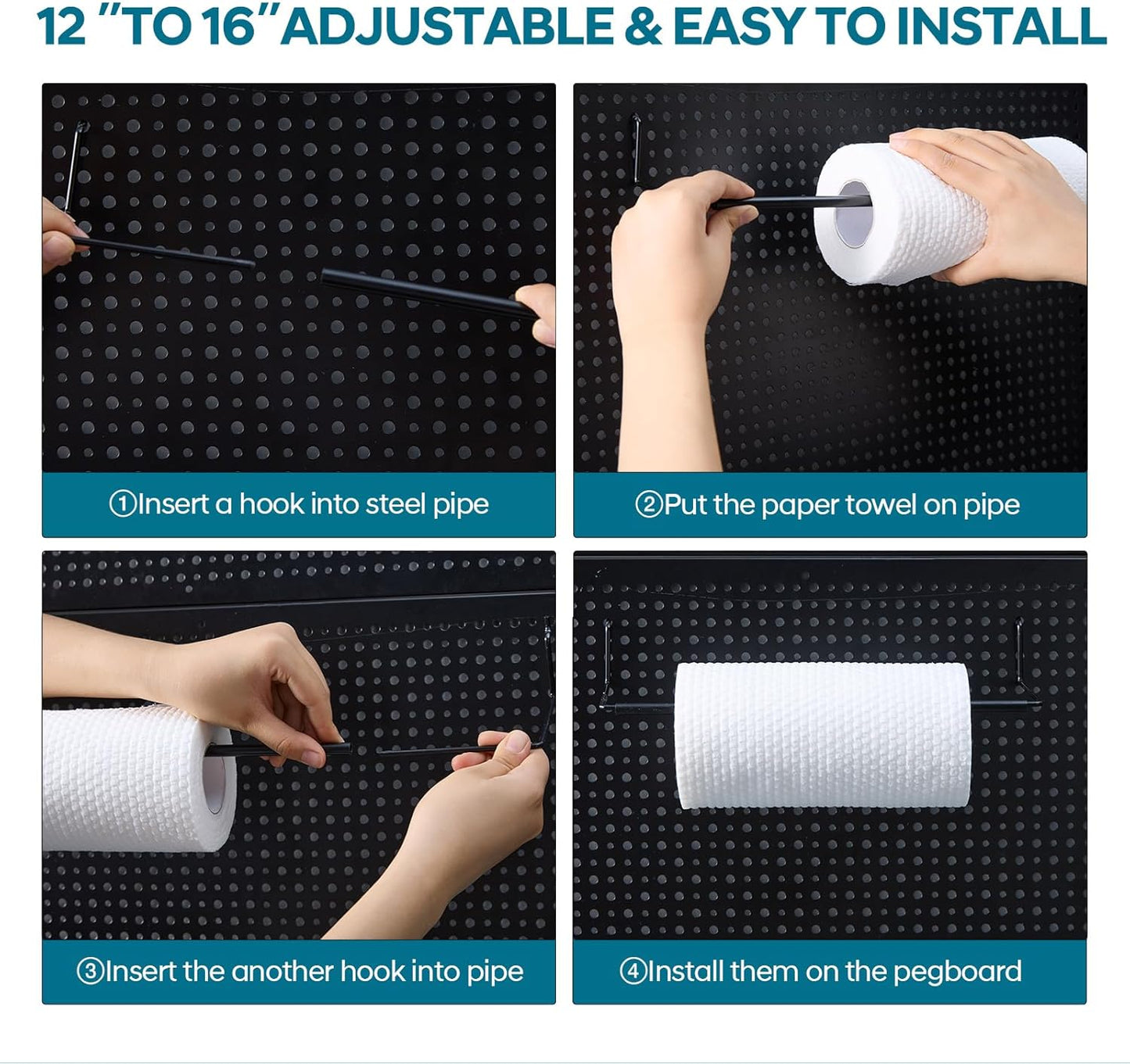 246PCS Pegboard Accessories Organizer Kit,Includes Pegboard Hooks,Bins,Baskets,Paper Towel Holder;Suitable for 1/8 and 1/4 Pegboard,Can be Used for Hanging Tools,Garage Storage,etc. (Black)