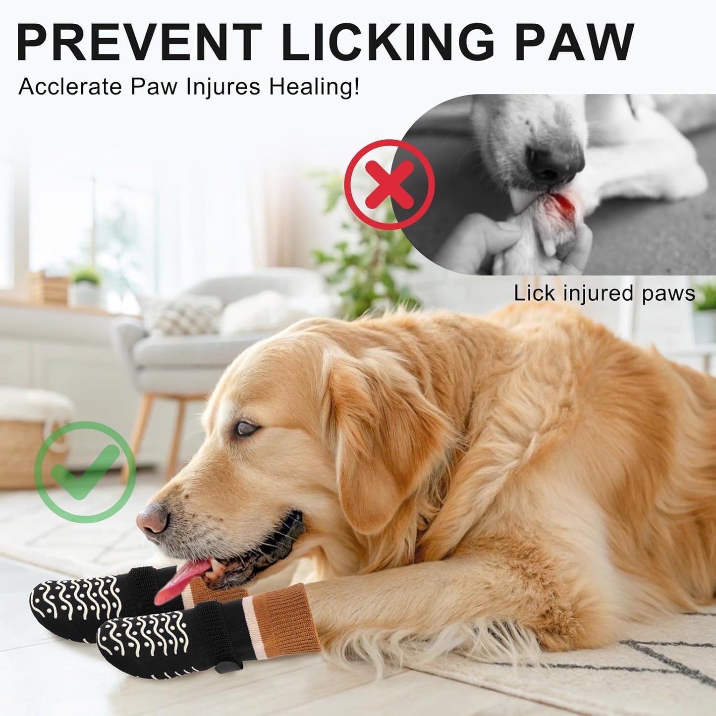 BEAUTYZOO Dog Socks to Prevent Licking Paws -Dog Shoes for Cold Winter Snow, Dog Boots & Paw Protectors with Grippers on Hardwood Floors, Anti Slip Dog Booties for Small Medium Large Senior Dogs