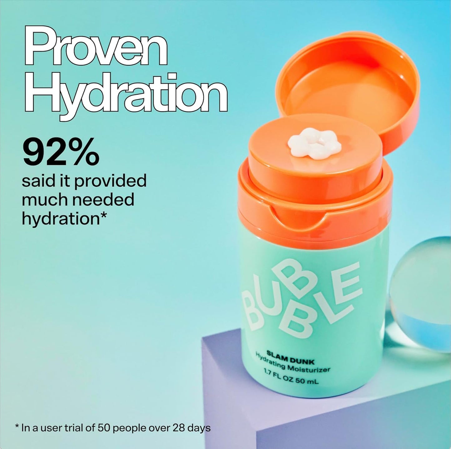 Bubble Skincare Slam Dunk Hydrating Face Moisturizer - Travel Size Lightweight Face Lotion with Vitamin E + Aloe Vera - Daily Facial Moisturizer for Normal + Dry Skin with Blue Light Protection (50ml)