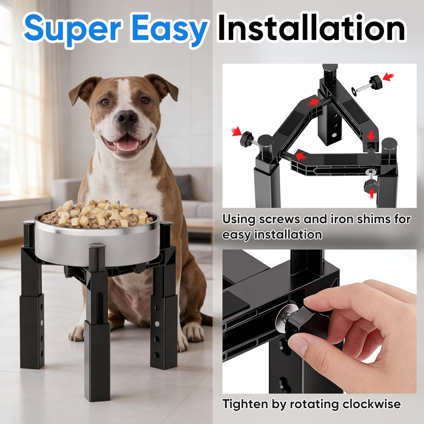 Aystkniet Dog Bowl Stand with Adjustable Height & Width, Anti-Slip Elevated Food Water Bowl Holder for Large Medium Small Dogs, Durable Raised Dog Feeder for Lifted Feeding, Only Stand Without Bowls