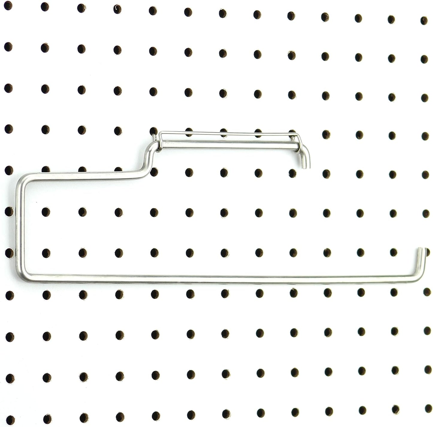 RightArrange One-Handed Tear Pegboard Paper Towel Holder - Stainless Steel - Hooks to Any Peg Board - Pegboard Accessories for Tool Shed, Garage, Workbench, Kitchen, Laundry or Craft Room Organization