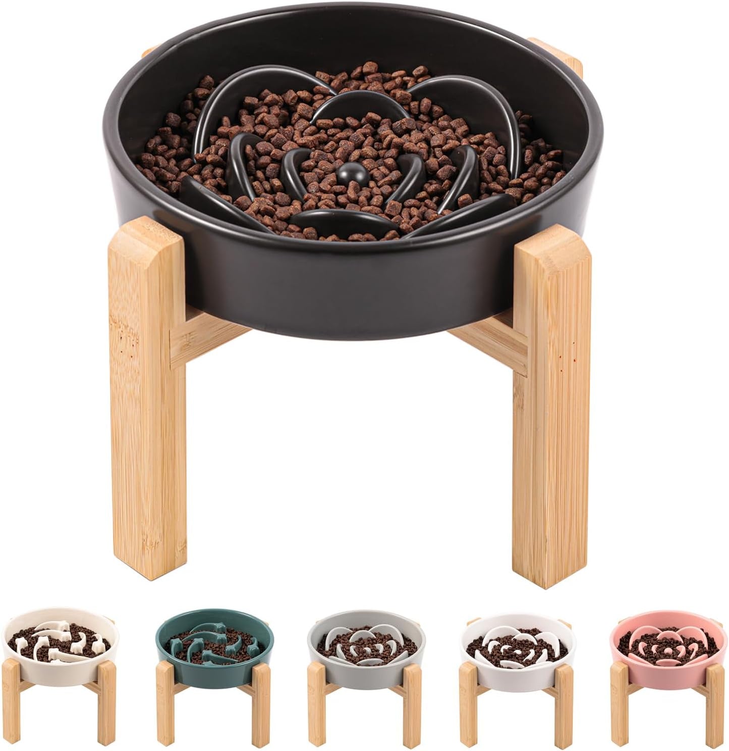 Black Ceramic Slow Feeder Dog Bowl for Small and Medium Breed,Elevated/Raised 6.1 in Slow Feeding Bowl,Puzzle Dog Food Bowl for Fast Eater,Maze Dish for Fast Eater