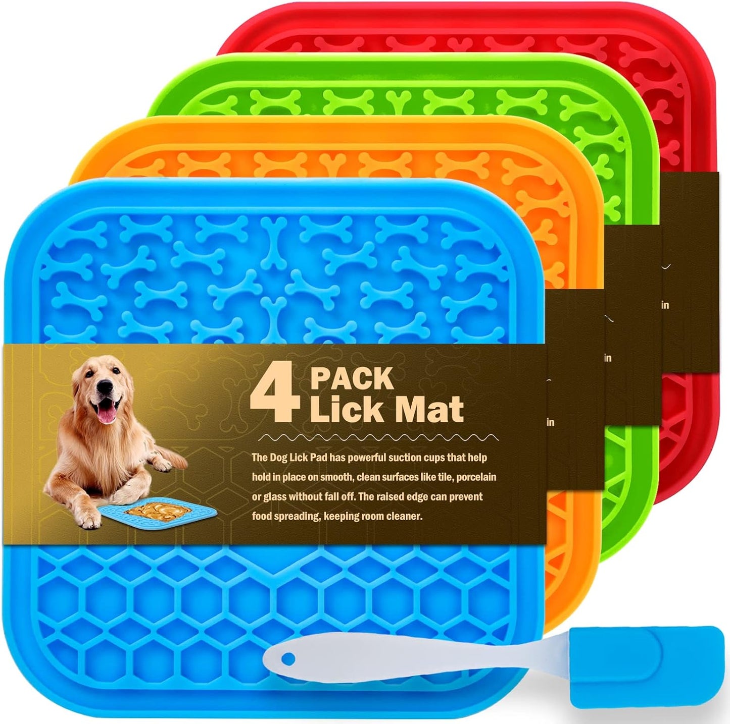 4 Pack Lick Mat for Dogs, Dog Slow Feeder Dowl Mat for Bathing Grooming Nailing Trimming, Food-Grade, Non-Toxic, Licking pad for Dogs and Cats, Puzzle Feeding Mat for Pets