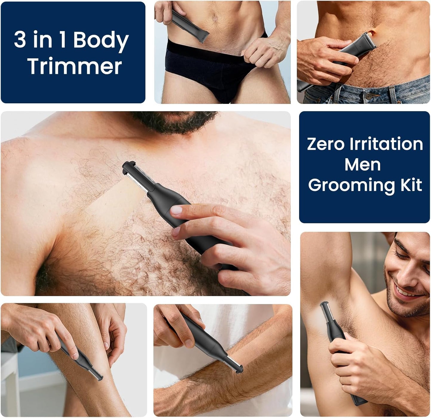 Beard & Body Hair Trimmer for Men, 3-in-1 Electric Shavers for Face Chest Arms, Legs, Travel Razors, Waterproof Wet/Dry Groomer