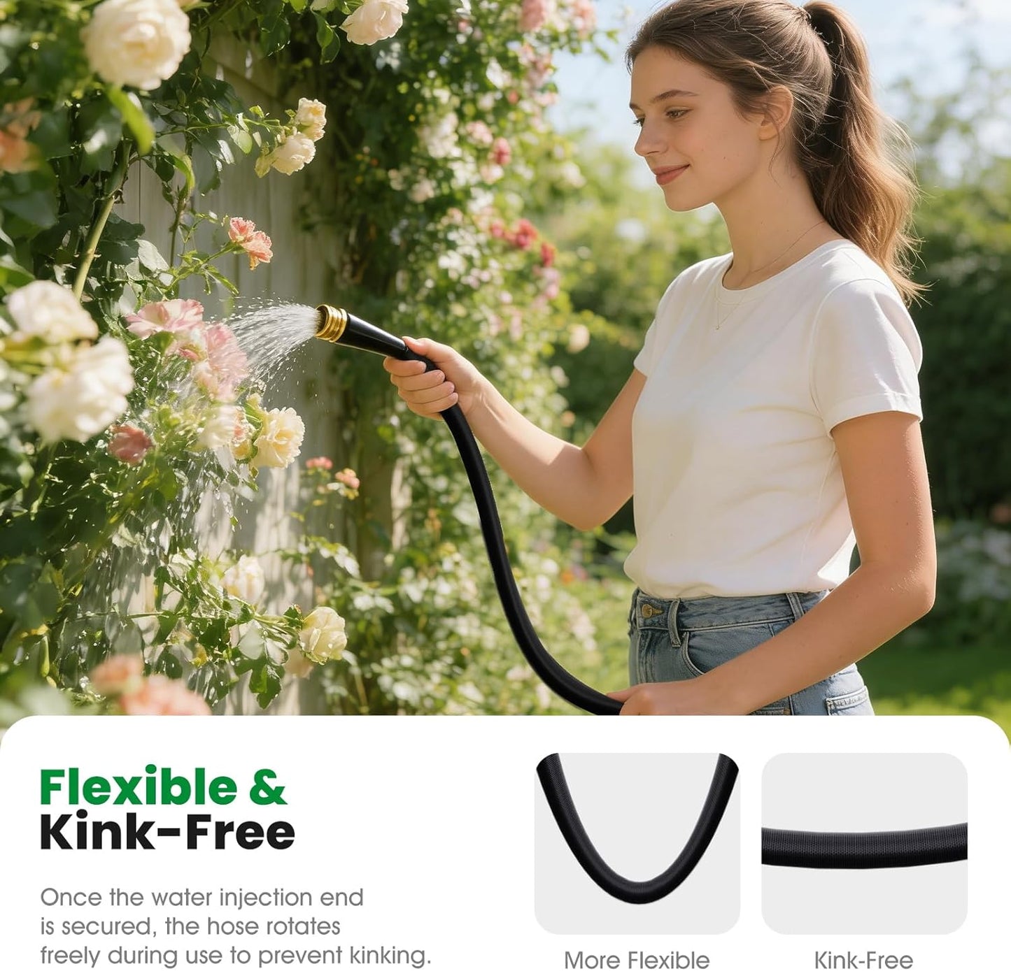 Garden Hose 75FT, Non-Expanding Water Hose Ultra Lightweight, Kink-Free, Burst-Resistant, Lead-Free, Durable & Flexible High-Pressure Hose for Yard, Lawn, Outdoor, Car Washing