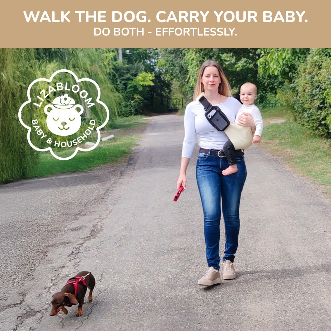 LizaBloom Baby Sling Carrier, Toddler Carrier 15–44 lbs with Adjustable Padded Shoulder Straps, Non-Slip Support, Removable Zippered Pouch, Side Sling Baby Carrier, Lightweight & Travel-Friendly