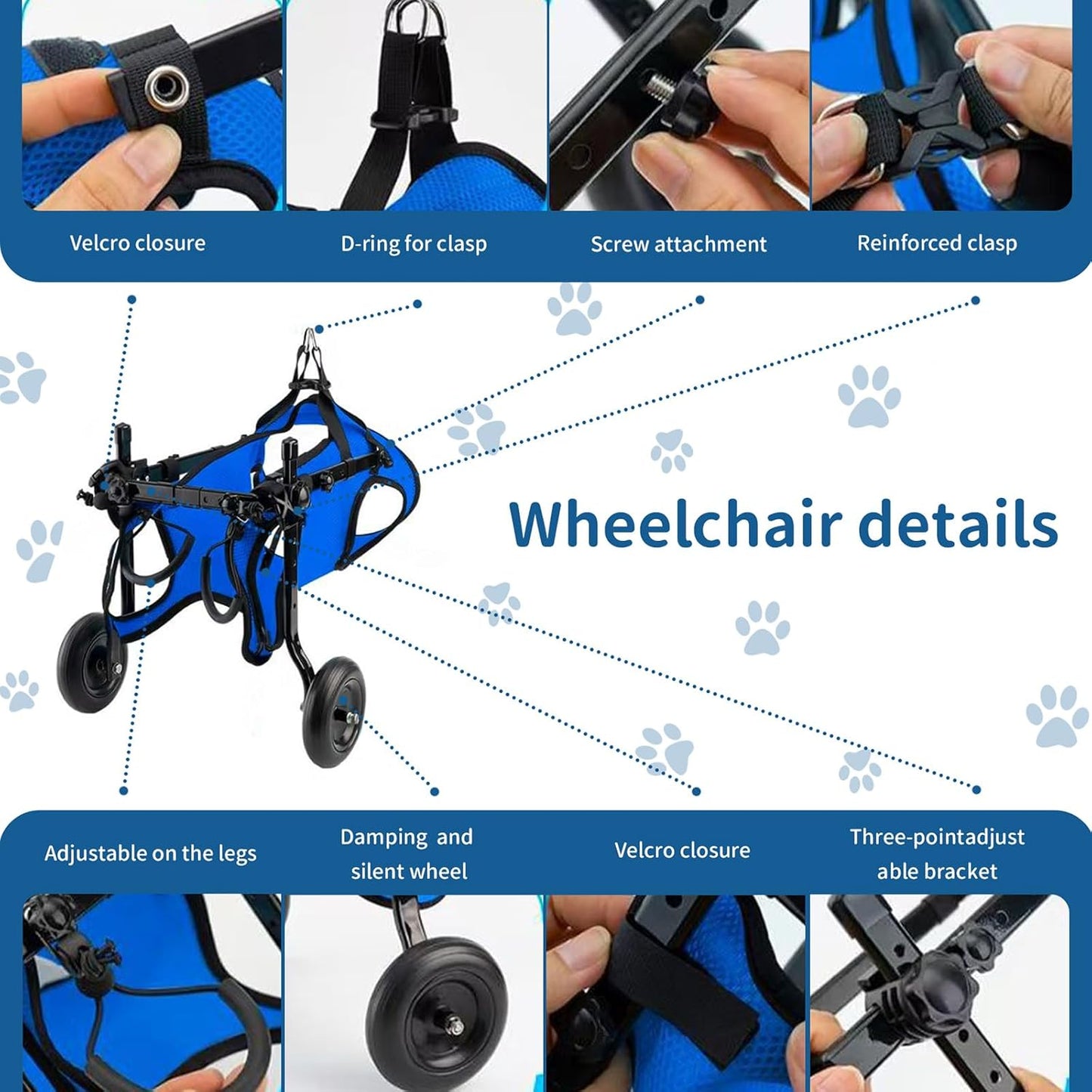 Dog Wheelchair for Back Legs - Lightweight Adjustable Rear Wheels Mobility Cart for Disabled & Senior Dogs, Hind Legs Support