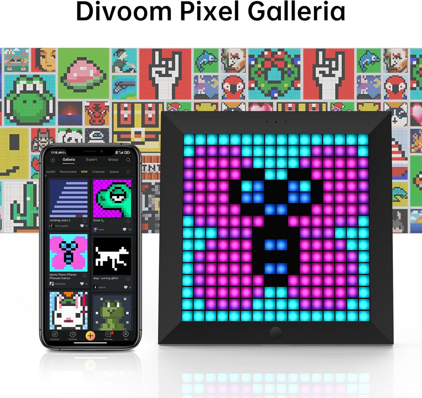 Divoom Pixoo - Pixel Art Digital Picture Frame with 16x16 LED Display APP Control - Cool Animation Frame Wall/Desk Mount for Gaming Room & Bedside Table -Black