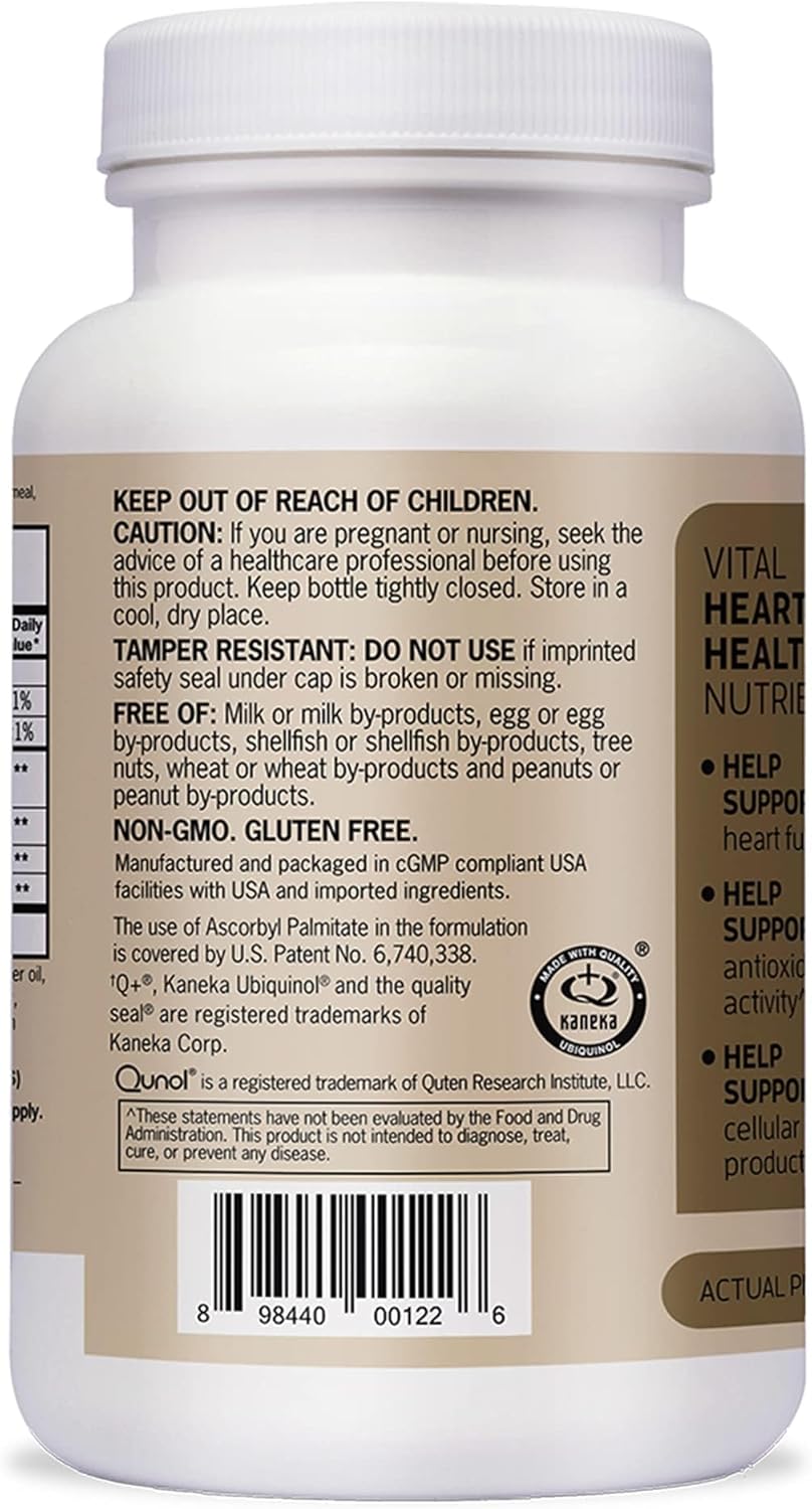 Qunol Plus Ubiquinol CoQ10 100mg with Omega 3 Fish Oil 250mg, Extra Strength Antioxidant Supplement, 90 Count