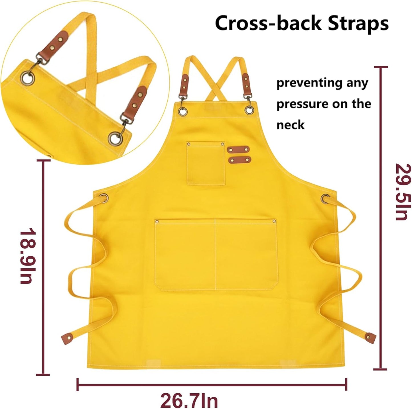 Chef Apron with Large Pockets for Women Men, Cotton Canvas Cross Back Water Repellent Adjustable Work Apron