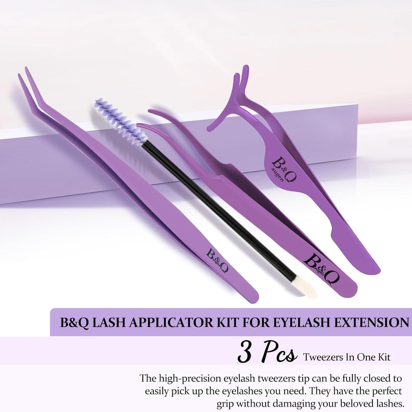 B&Q Eyelash Applicator Tool 3 PCS Lash Applicator Tool Kit Lash Tweezers for Eyelash Extensions Application Tool and Removal （Purple,3 PCS）