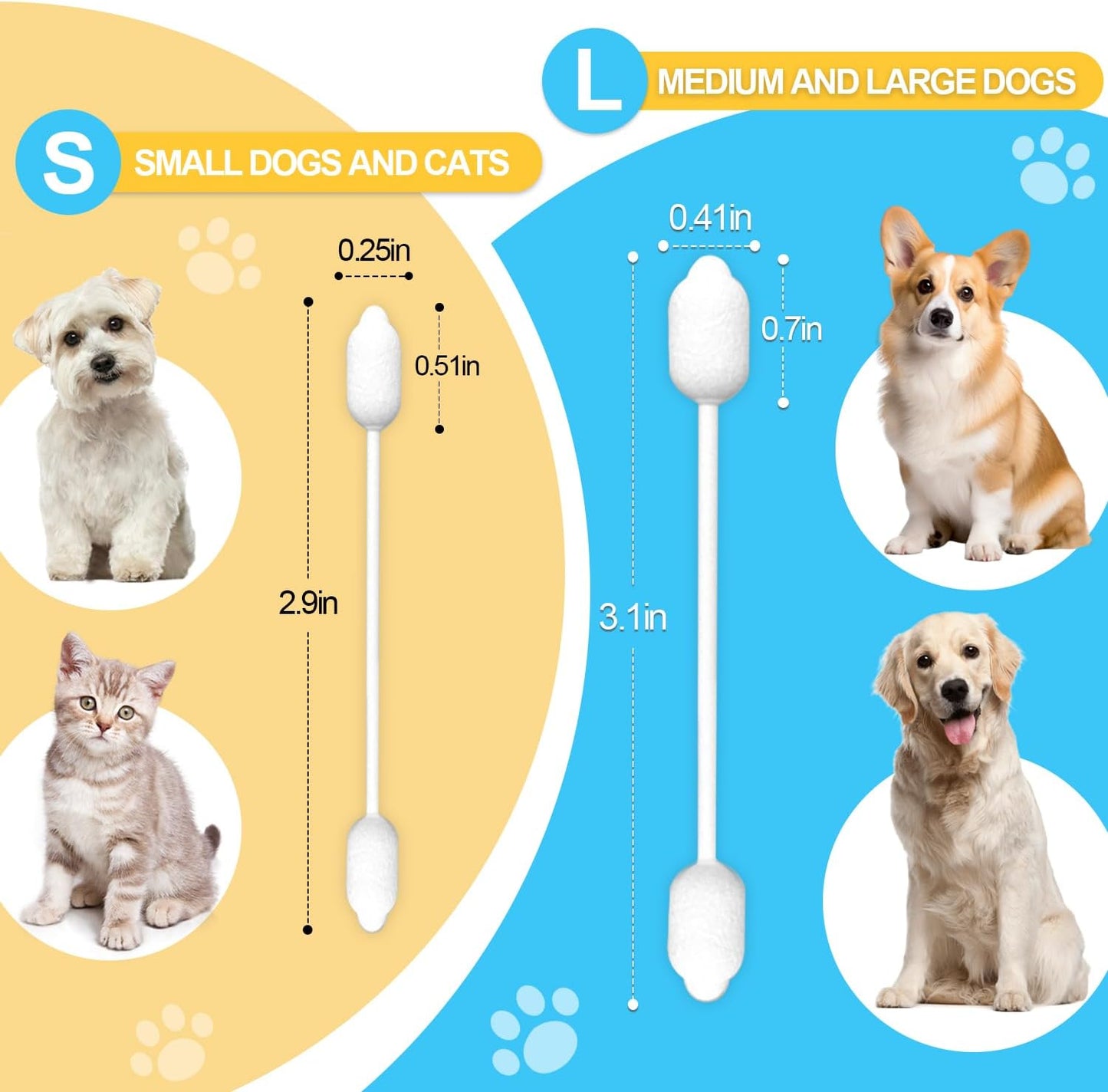 Dog Ear Cleaning Swabs 56pcs– Gourd-Shaped Cotton Tips for Dogs' Ears – Gentle Ear Cleaning Sticks for Oily-Eared Breeds, Pet Grooming, Bathroom or Travel Use