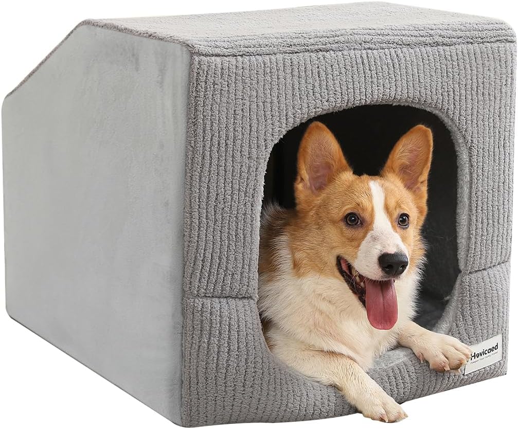 Hovicaed Indoor Dog House for Extra Large Medium Small Sized Dogs - Dog Tent with Washable Removable Cover, Pet Orthopedic Dog Cave Bed Egg-Crate Foam Cushion, Inside Dog House Large Space(L)