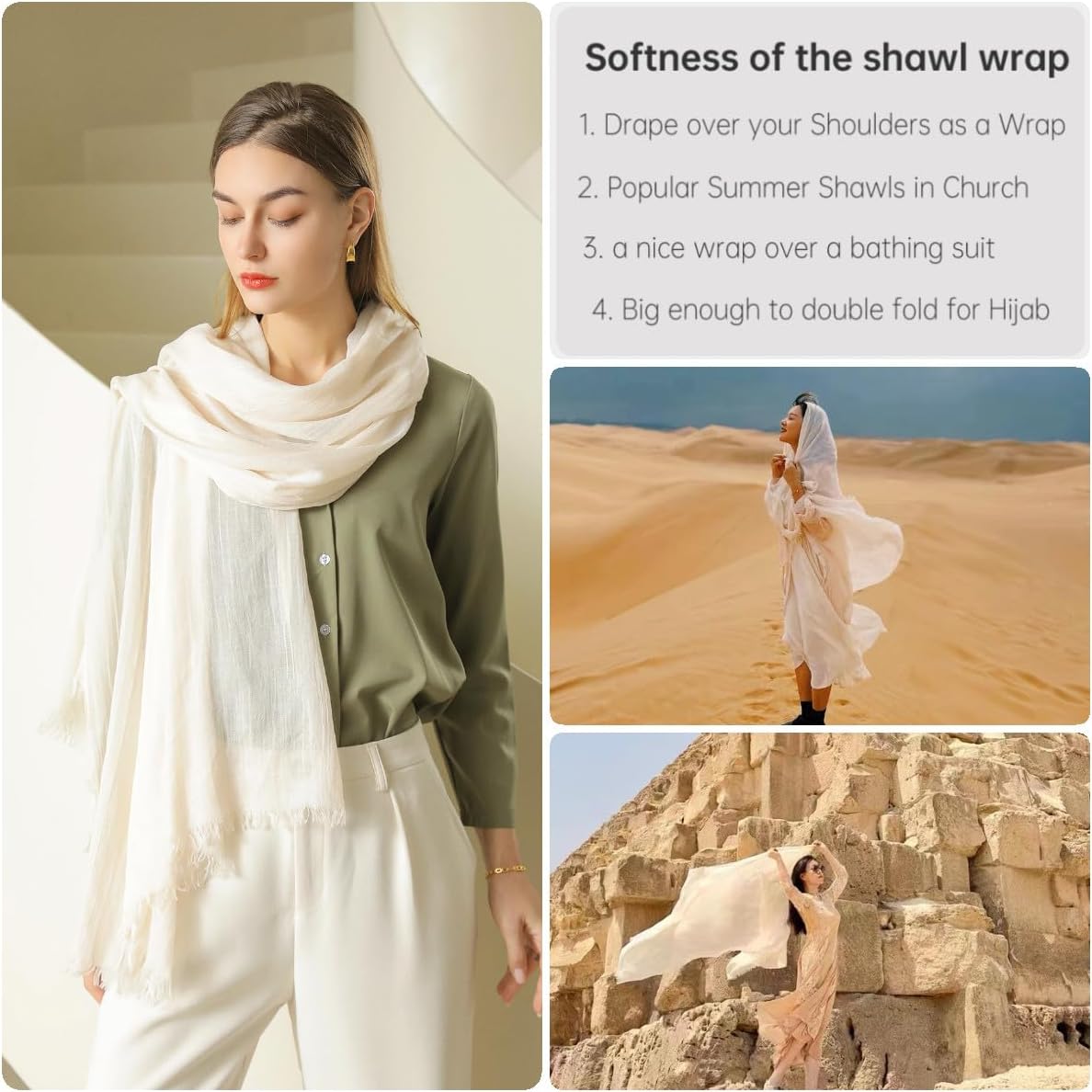 Harewom Lightweight Gauze Linen Feeling Shawl Wraps for Women Beach Summer Scarf for Evening Wedding Dresses