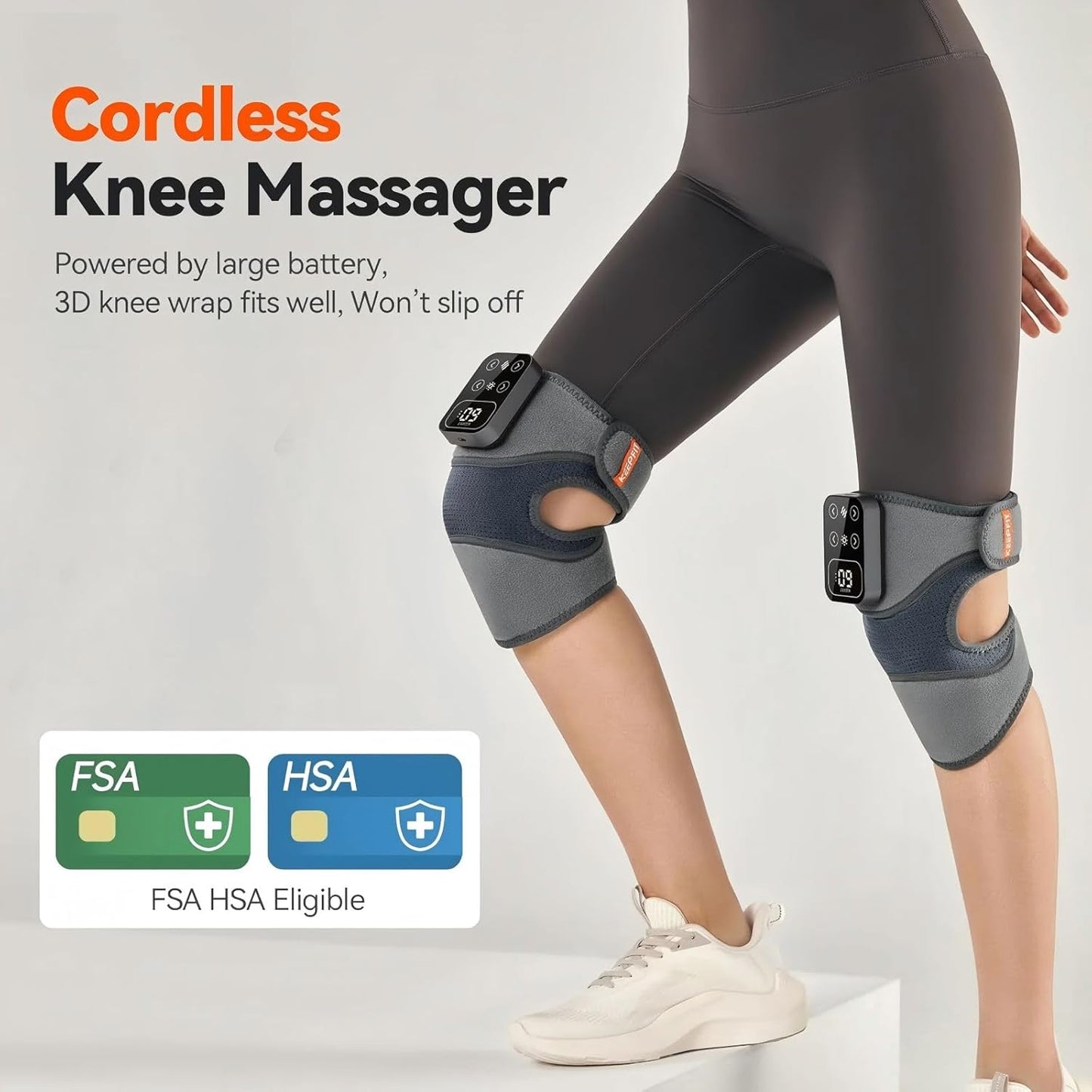 Cordless Knee Massager with Heat Vibration for Pain Relief, MAXwarm 4.0[2026 Upgraded] - Electric Heated Knee Brace with 5 Heat Levels and 3 Massage Mode, Gifts for Men Women (Grey, Pair)