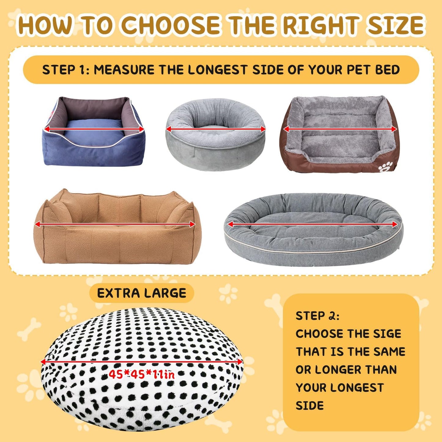 Washable Dog Bed Covers Round Replacement Dog Bed Covers, White 45 Inch Waterproof Sofa Cover with Dot Print Design for Medium & Large Pet Beds, Cover Only