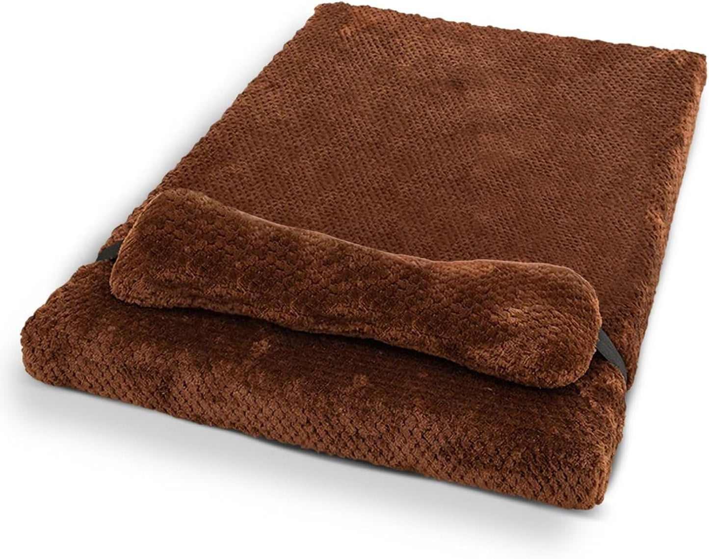 huraty Orthopedic Dog Bed with Bolster Pillow, Soft Plush Pet Bed Mat Non-Slip Bottom, Washable Pet Bed Mattress for Crate Kennel Suitable for Pets Up to 10 lbs, Coffee 19.6x15.7x2 in