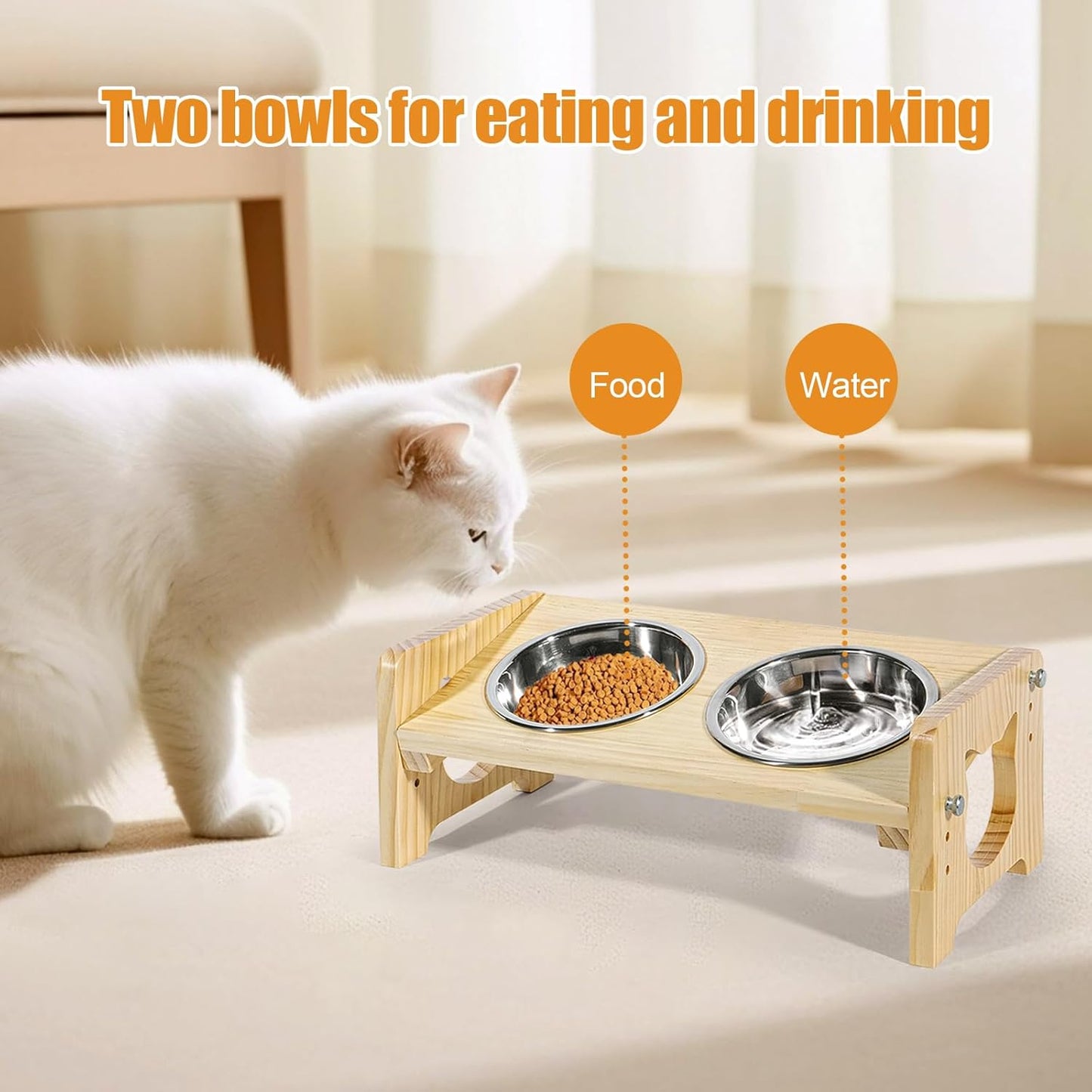 Upgraded Elevated Cat Food and Water Bowl Set, Raised Kitten Bowls for Indoor, Cats Dishes for Feeding & Watering