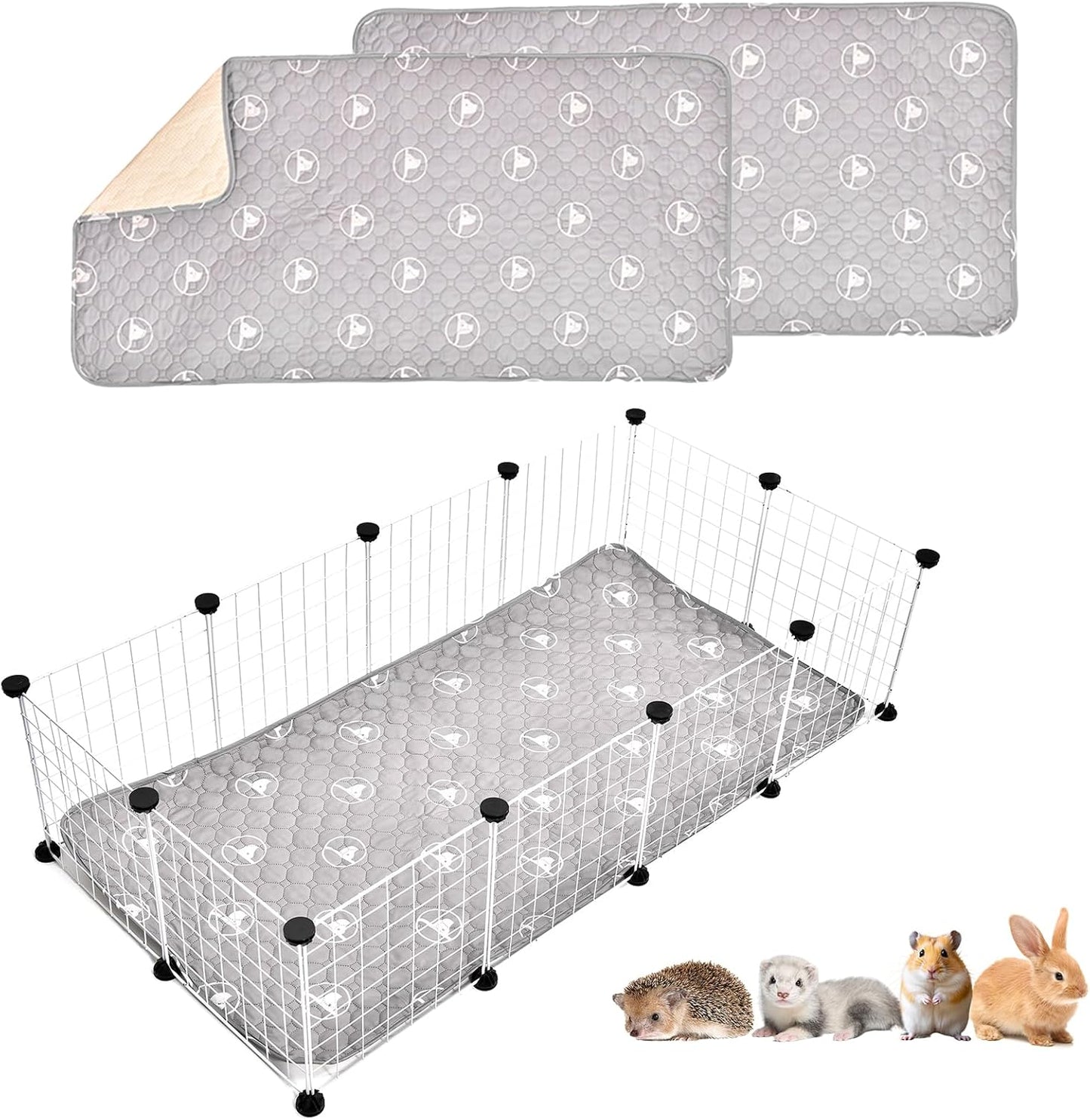 PJYuCien Washable Pee Pads for Guinea Pig 2 Pack, 24" x 48" Non-Slip and Leak-Proof Pee Mat, Training Pads for Whelping, Crate, Bed (Grey)