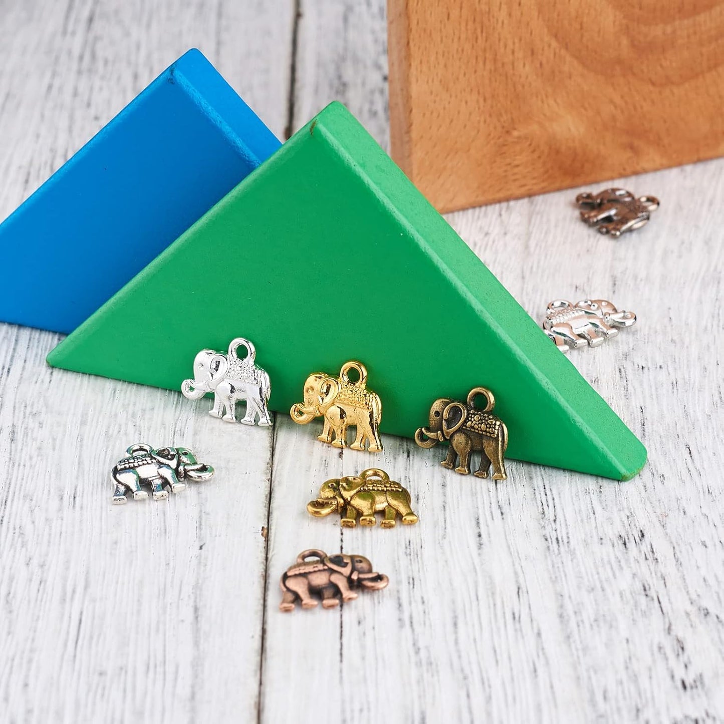 Craftdady Golden Elephant Lucky Pendants - Antique Gold Jesus Fish Vintage Buddhist Leaf Evil Eye Dangle Necklace Earring Charms for DIY Craft Jewelry Making