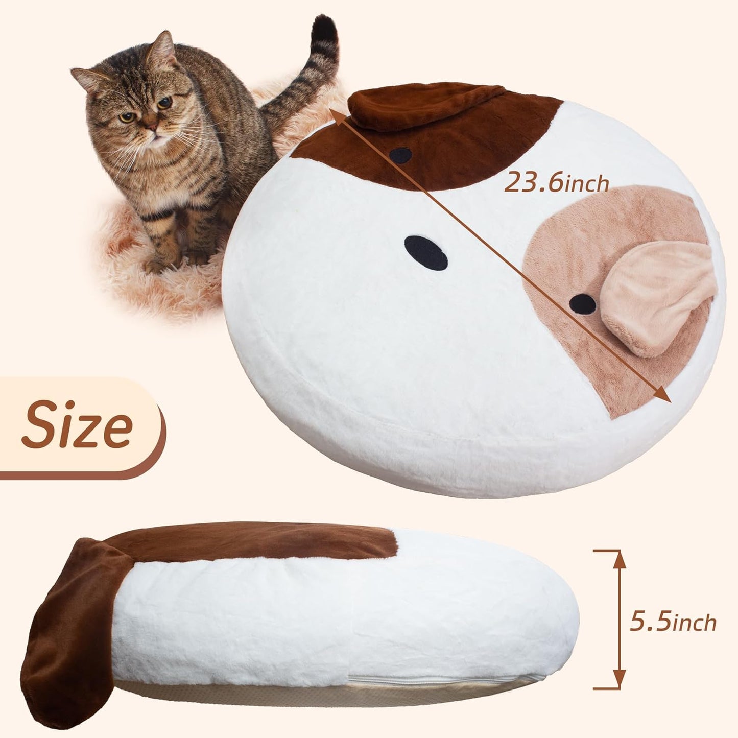Cat Beds for Indoor Cats, Calming Small Dog Bed Washable 23.6 inches, Anti-Slip Round Faux Fur Fabric Pet Bed, Fits up to 25 lbs Pets, Donut Dog Beds & Furniture, Wihte
