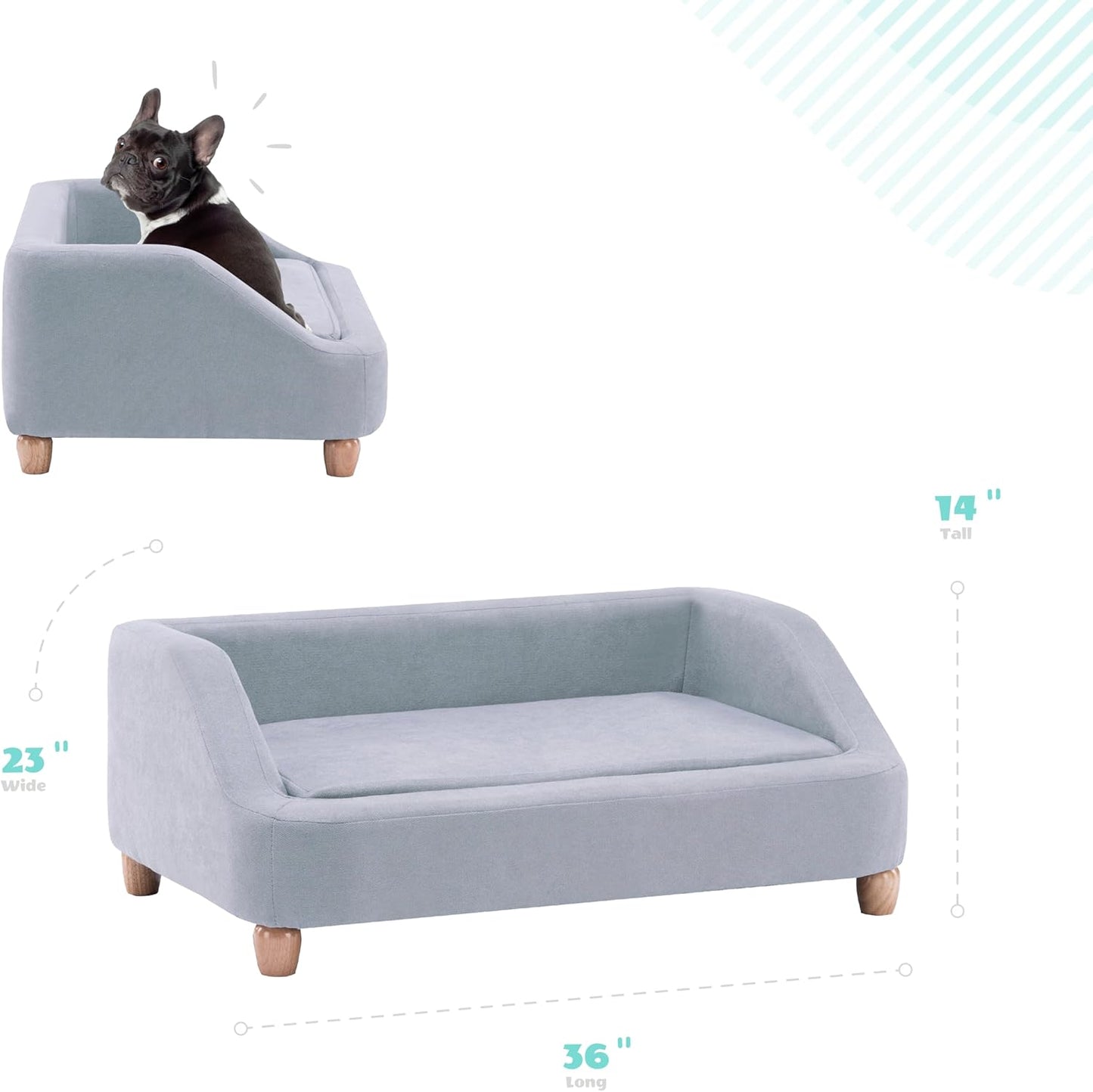 Critter Sitters 36-In. Microfiber Gray Rectangular Dog Sofa for Medium-Sized Dogs, Stylish and Modern Elevated Dog Bed, Durable and Easy to Clean Dog Sofa Bed, Cushioned Dog Sofas & Chairs