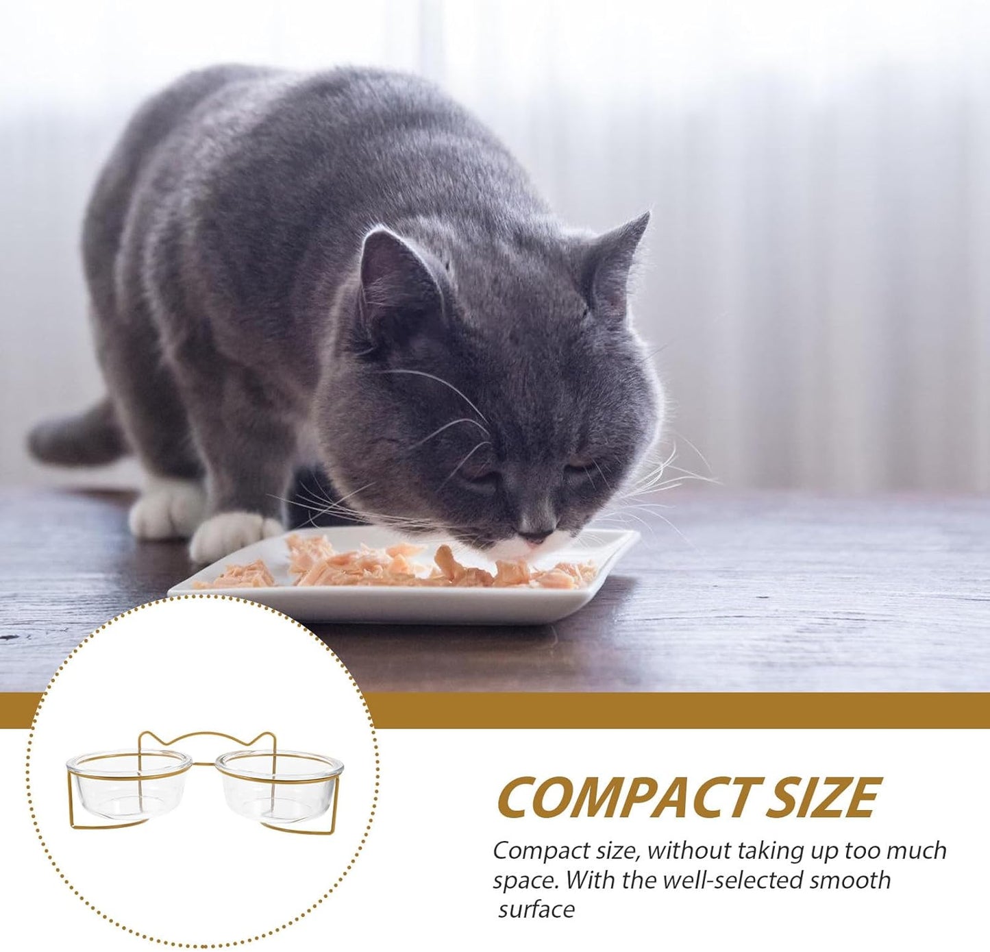 PRETYZOOM Double Raised Pet Feeding Bowls with High Tilt Glass Design and Elevated Stand, Non-Skid Cat and Dog Food Bowls for Healthy Eating, Suitable for Cats and Small Dogs