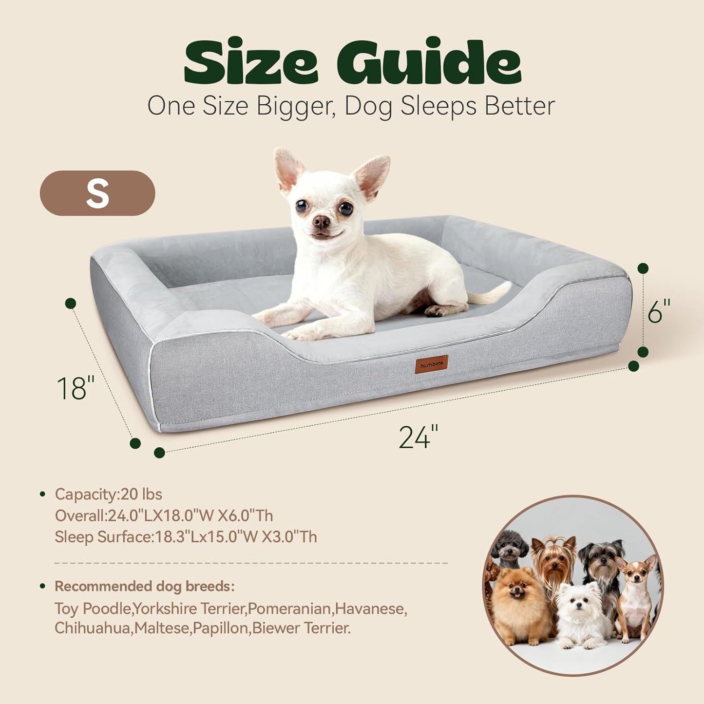24 Inch Orthopedic Dog Couch Bed for Small Dogs/Cats,Cooling Gel Memory Foam + Egg Crate Foam,Waterproof Removable Washable Cover,4-Sided Bolster,Non-Slip Bottom,Grey