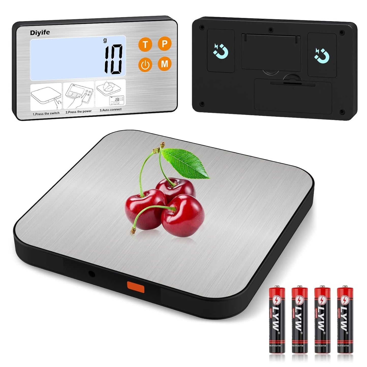 33lb Food Scale with Split Display, Diyife Digital Kitchen Scales, 1g/0.1oz Precise Graduation, 304 Stainless Steel Platform, Backlit LCD, for Cooking, Meal Prep