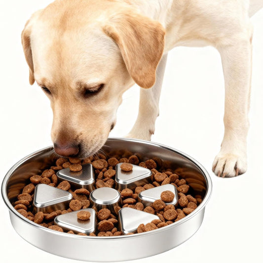 Kactoily Stainless Steel Slow Feeder Dog Bowl, 3 Cup Heavy Duty Slow Eating Bowl, Deep Maze & Non-Slip Base for Medium Dogs, Dishwasher Safe