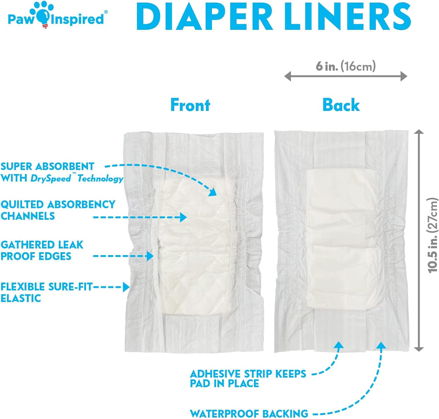 Paw Inspired Dog Diaper Liners | Inserts for Washable Covers, Female Dog Diapers, and Male Dog Belly Bands | Leakproof, Super Absorbent (30 Count)