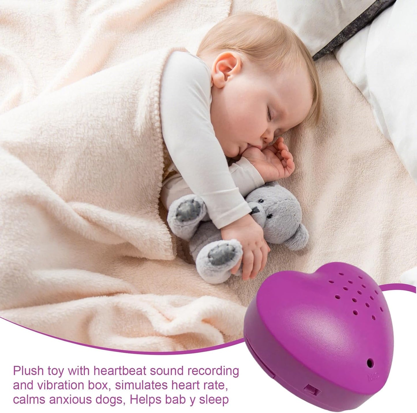 Calming Heartbeat Soother, Recordable Vibration Simulator, Ideal for Puppies, Dogs, Cats, and Children, Promoting Relaxation, Sleep Assistance, Training, Comfort, and Emotional Security